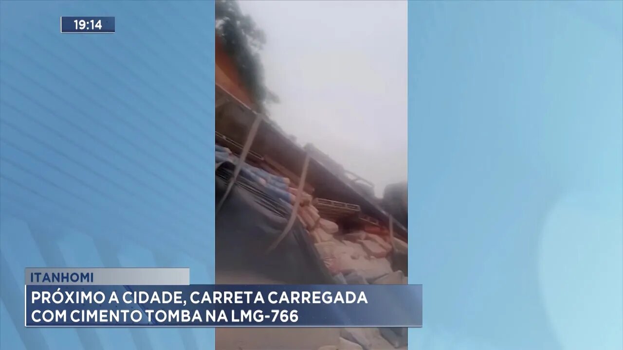 Itanhomi: Próximo a Cidade, Carreta Carregada com Cimento Tomba na LMG-766.