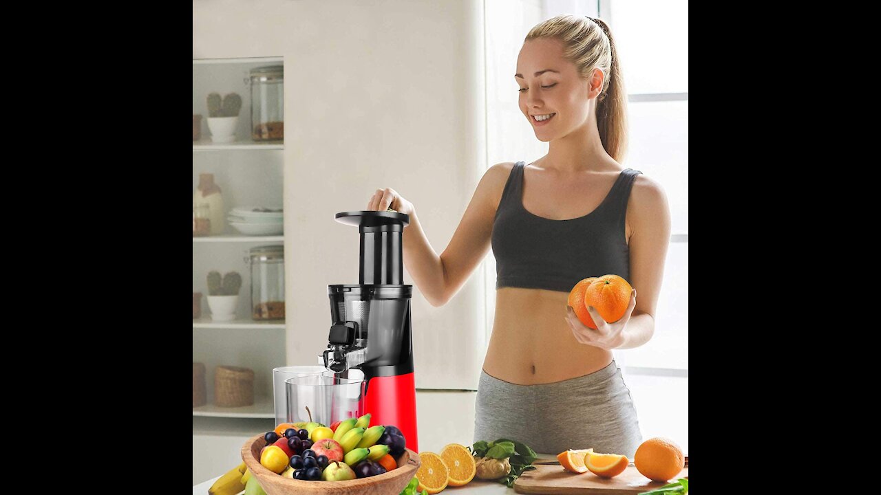 Homevolts Slow Juicer Red Compact Masticating Juicer with Cold Press and Quite Motor for Fruit