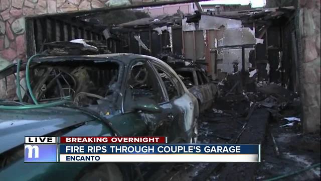 Couple escapes injury after fire rips through garage