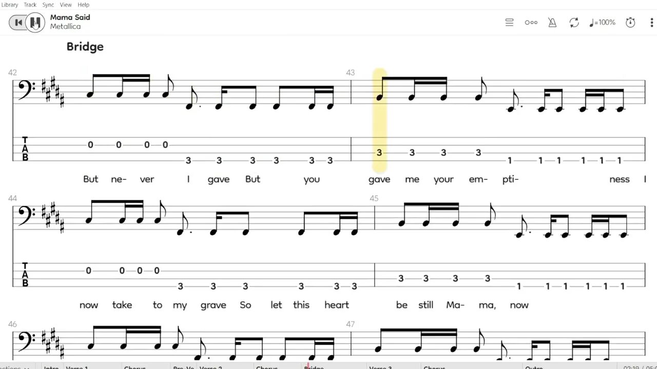 Metallica - Mama Said (Bass TAB)