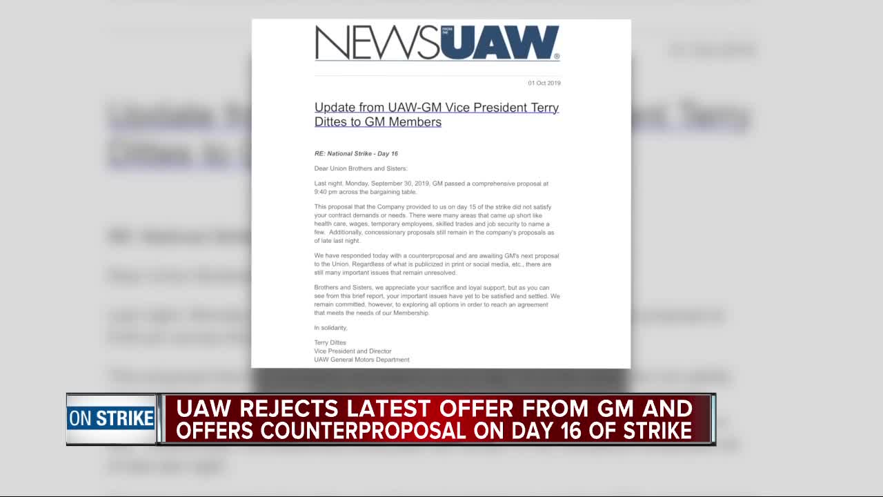 Day 16 of UAW strike: Union gives counteroffer to GM proposal sent Monday night