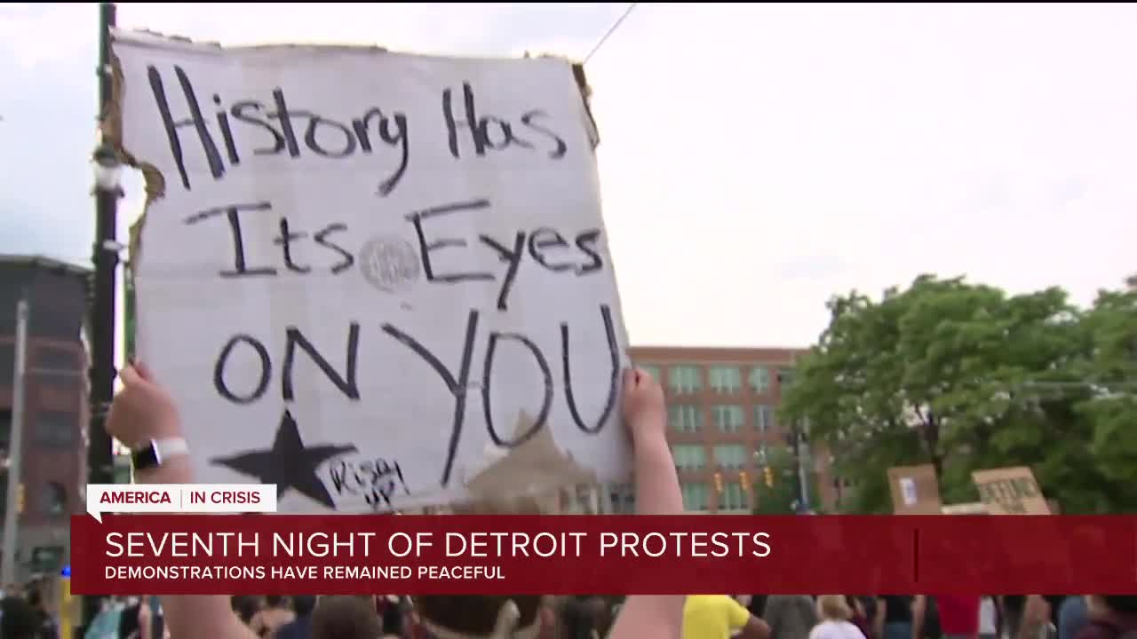 7th night of protest in Detroit ends with moment of silence for George Floyd