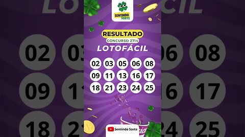 🍀 Resultado LOTOFACIL 2714 | Sentindo Sorte #shorts