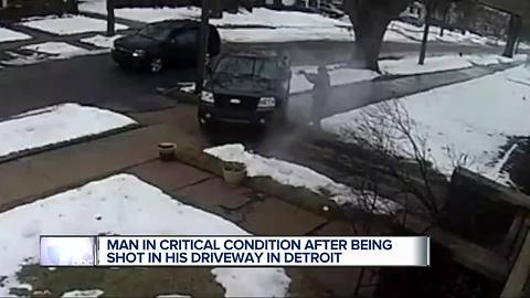Man in critical condition after being shot in his driveway in Detroit