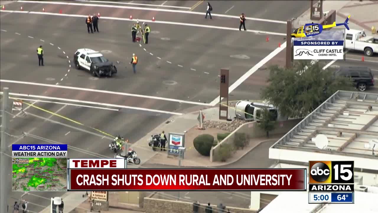 Four hospitalized after crash between car and Tempe police cruiser