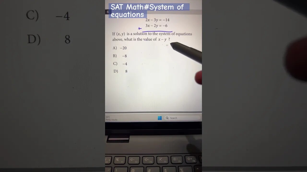 Solving system of equations #youtubeshorts #mathtrick #math #satmath #algebra #youtube