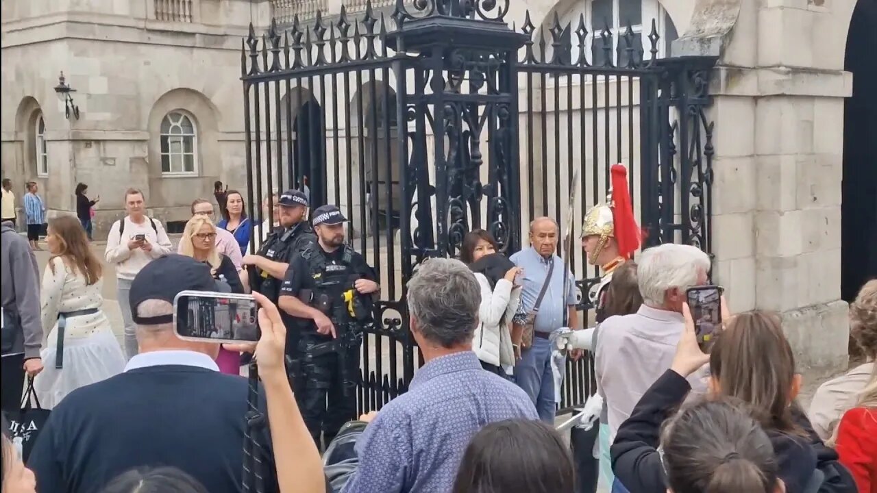 Tourists scream and jumps when guard shouts make way #horseguardsparade