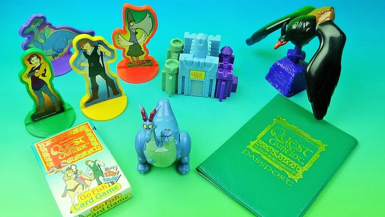 1998 QUEST FOR CAMELOT set of 6 WENDYS COLLECTIBLE MOVIE TOYS VIDEO REVIEW