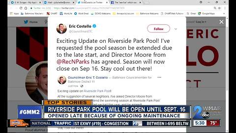 Riverside Park Pool will stay open until September 16