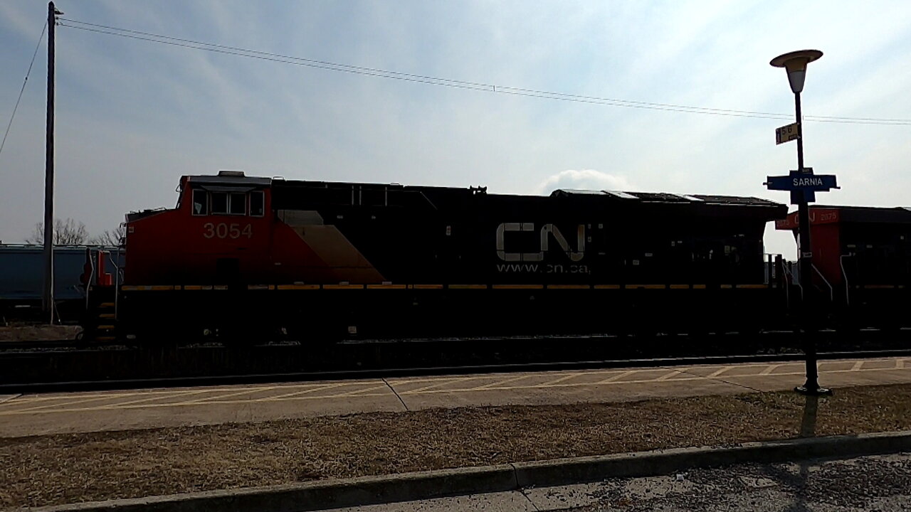 CN 3054 & CN 2875 Engines Manifest Train Eastbound In Ontario