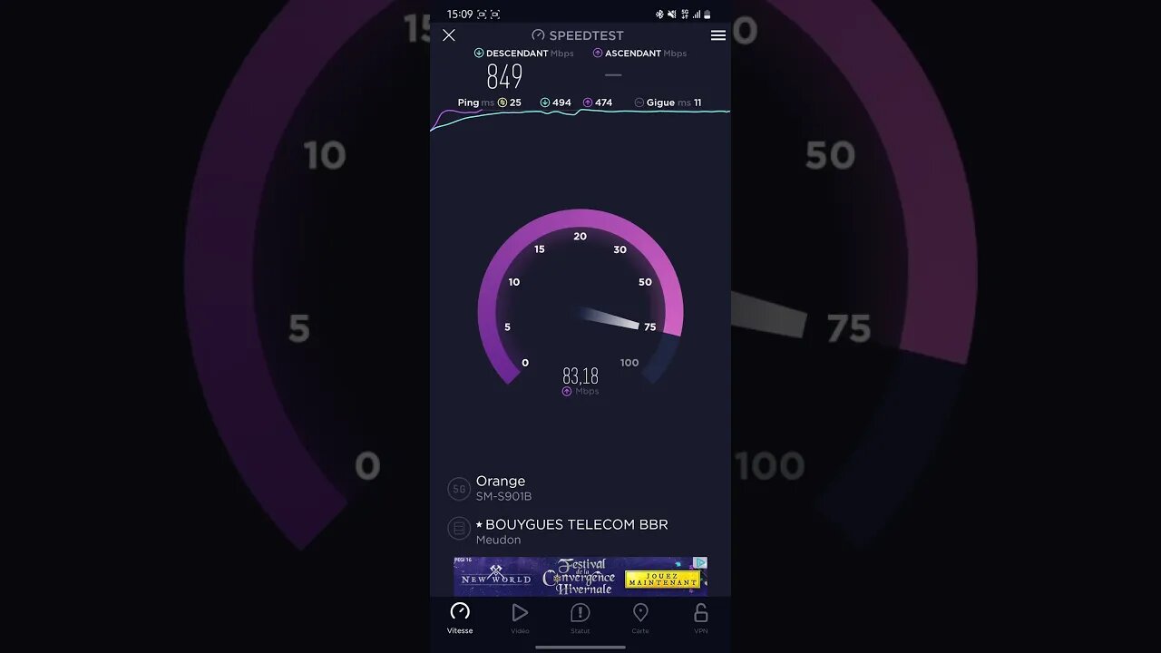 SpeedTest Fais au 4e arrondissement de Paris #orange #5g #Paris #networks