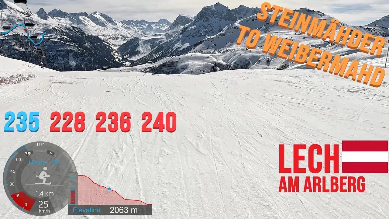 [4K] Ski Arlberg, Skiing Lech - Steinmähder to Weibermahd 228 235 236 240, Austria, GoPro HERO11