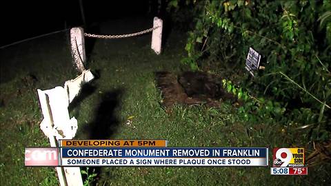 Sign placed where Confederate monument was removed in Franklin