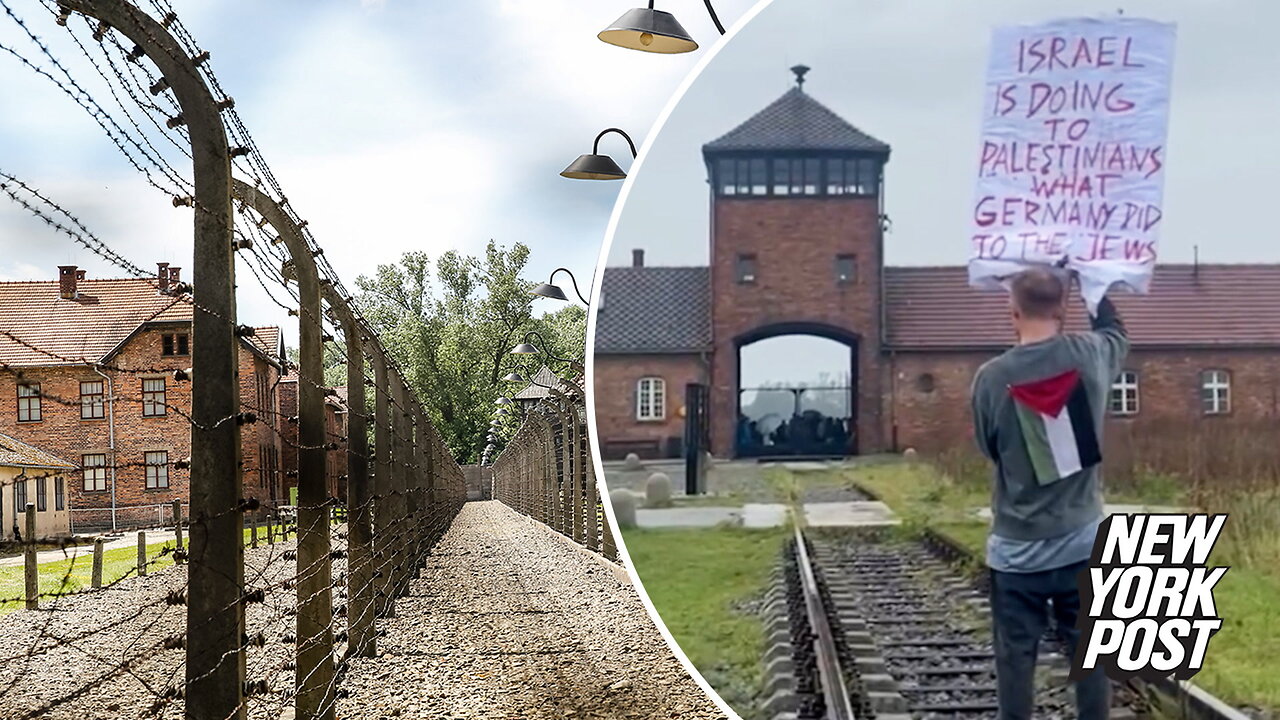 Anti-Israel activist sparks outrage outside Auschwitz with protest stunt