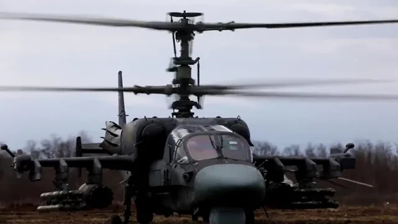 Ka-52 destroying several Ukrainian military vehicles