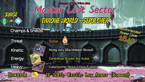 Destiny 2 Master Lost Sector: Throne World - Sepulcher on my Solar Warlock 11-7-23