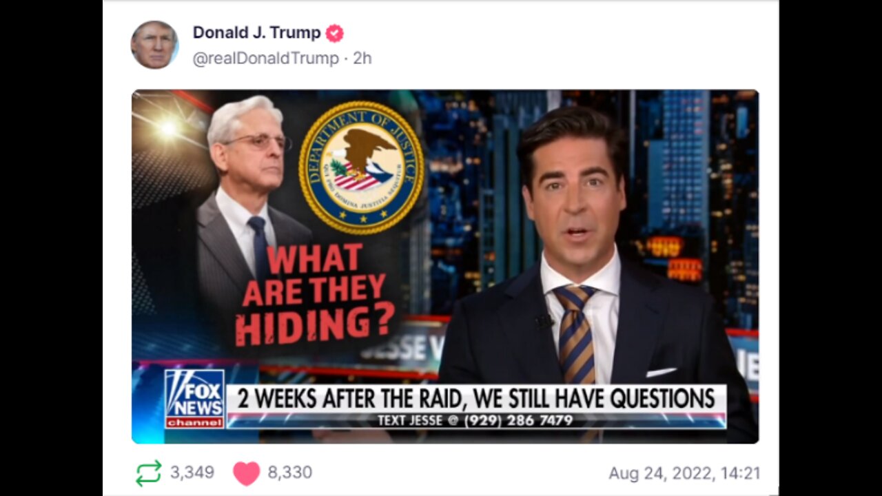 DJT Truth Social on Aug 24, 2022, 14:21