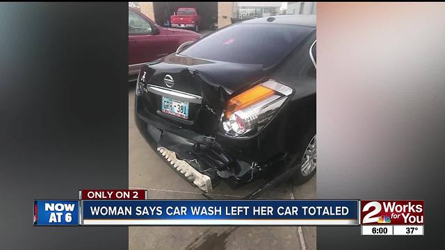 Car totaled at south Tulsa carwash