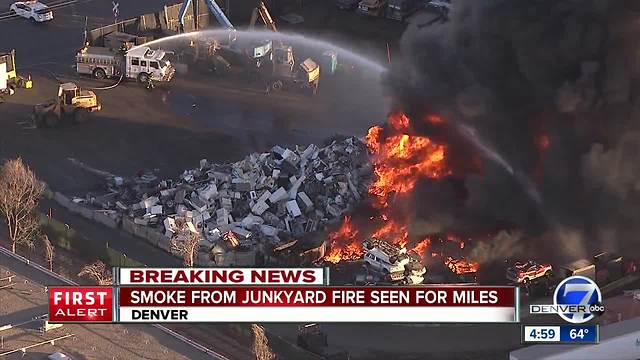 Raging fire breaks out at Denver recycling plant