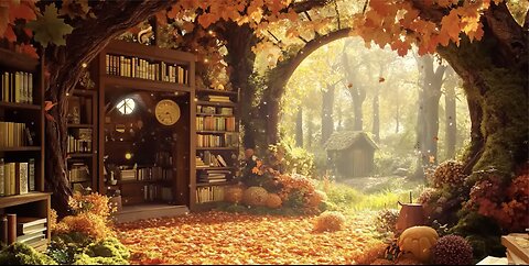 Magic Bookstore Inside Old Tree Peaceful Autumn Ambience