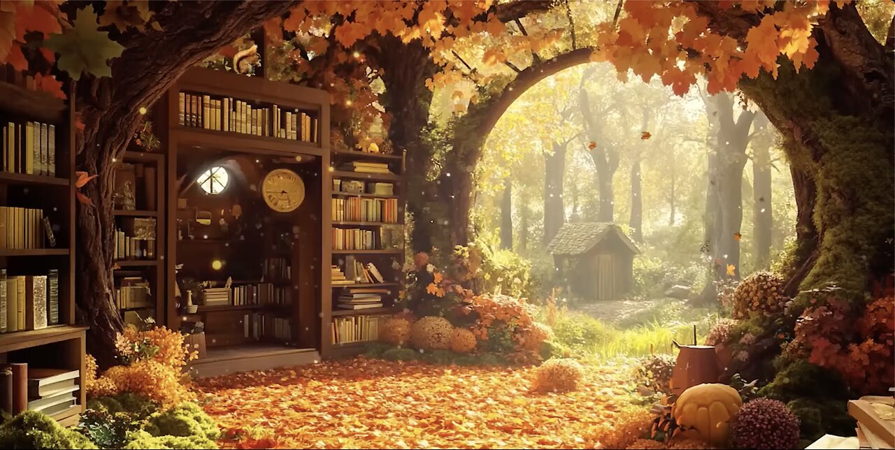 Magic Bookstore Inside Old Tree Peaceful Autumn Ambience