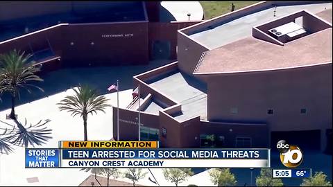 Teen arrested at Canyon Crest Academy for social media threats