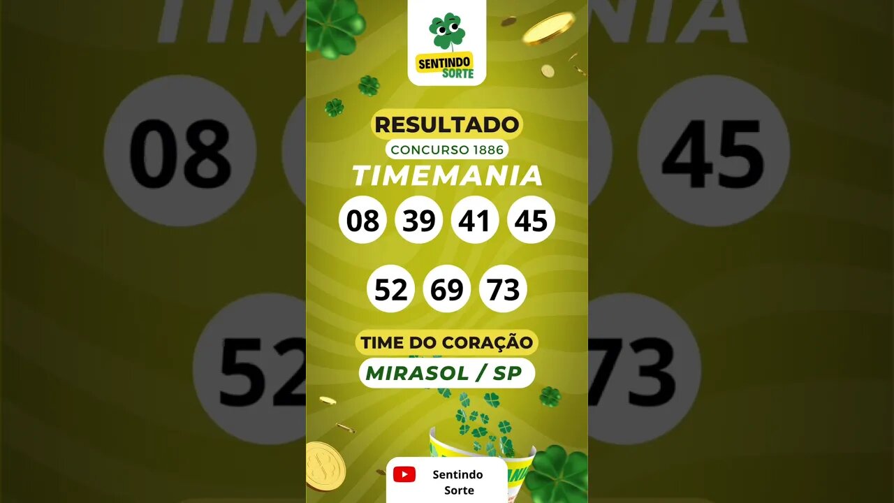 🍀 Resultado TIMEMANIA 1886 | Sentindo Sorte #shorts