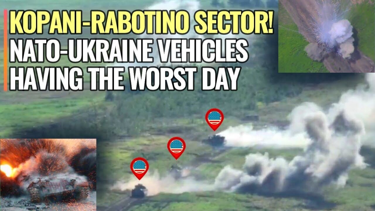 NATO-Ukraine vehicles lineup heading to Kopani-Rabotino sector having the worst day