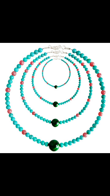 Natural turquoise with Rhodonite and green tiger eye gemstone pendant handmade choker05