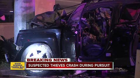 Police pursuit ends in fiery crash overnight in Tampa