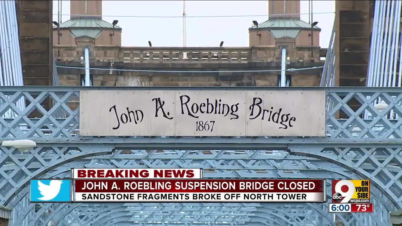 Roebling suspension bridge closed after pieces fall from north tower