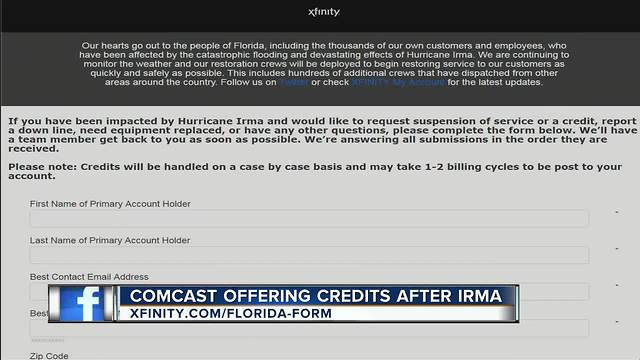 Comcast offers credits after Irma