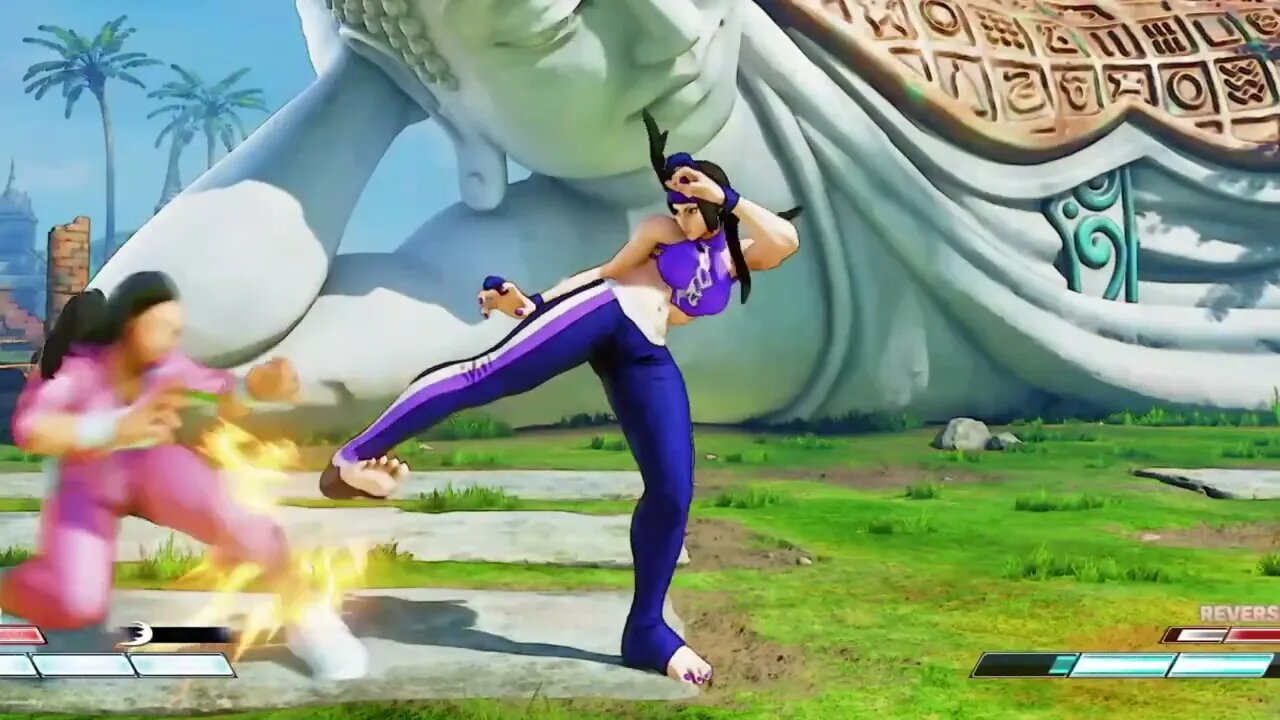 Juri Han Wearing a Purple Bandana Outfit.