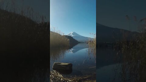 View of Mount Fuji over lake Kawaguchi / ambient music 4K