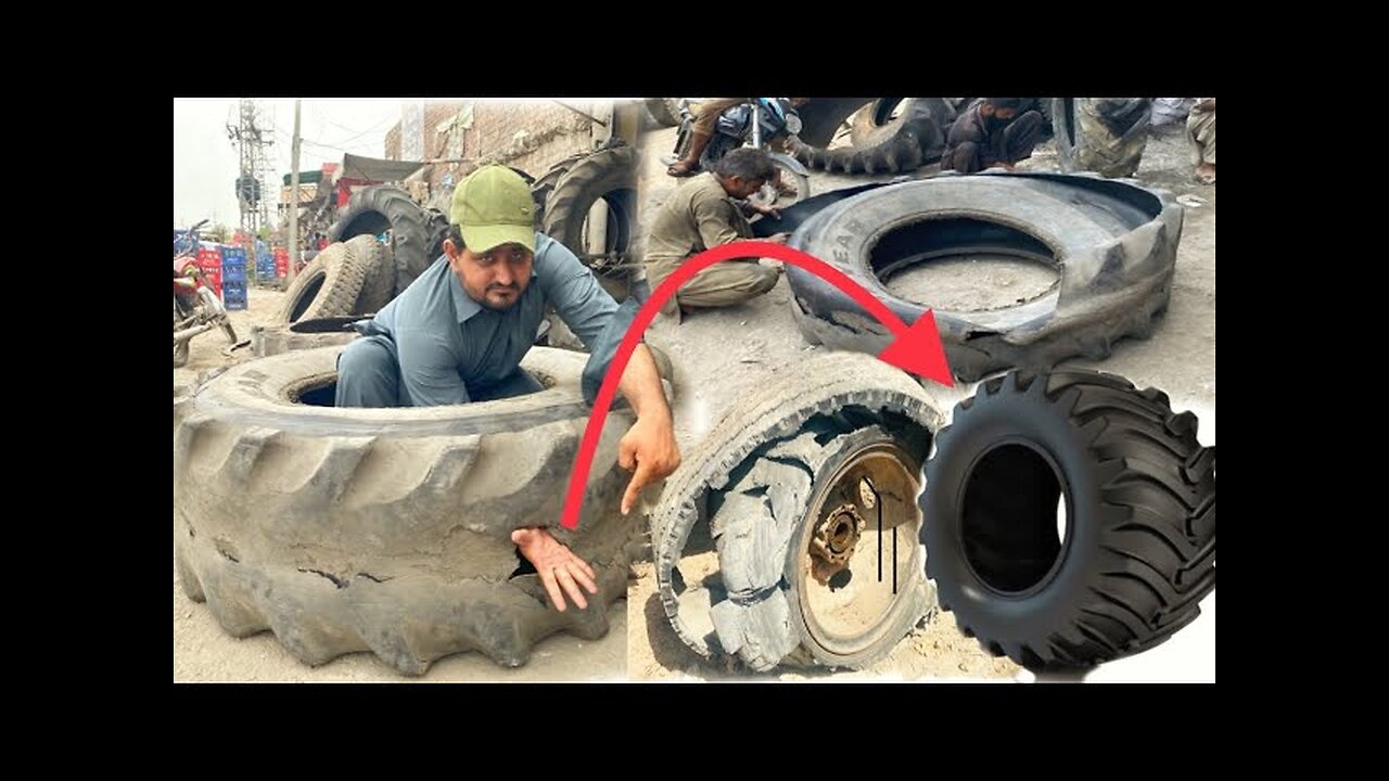 Amazing Technique to Retreading of Old Tractor Big Tire in Beautiful Way _ Replace a Tractor Tire