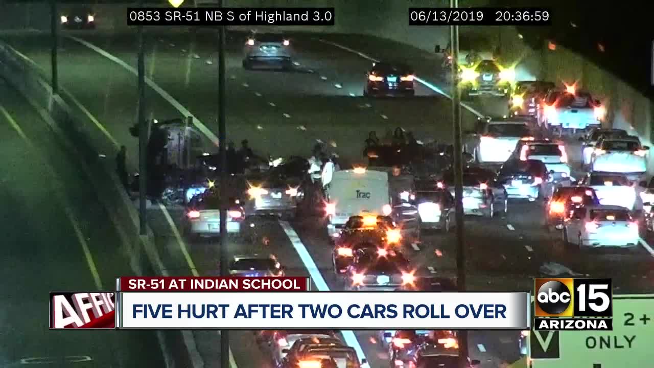 Five hospitalized after rollover crash on SR 51 near Indian School Road