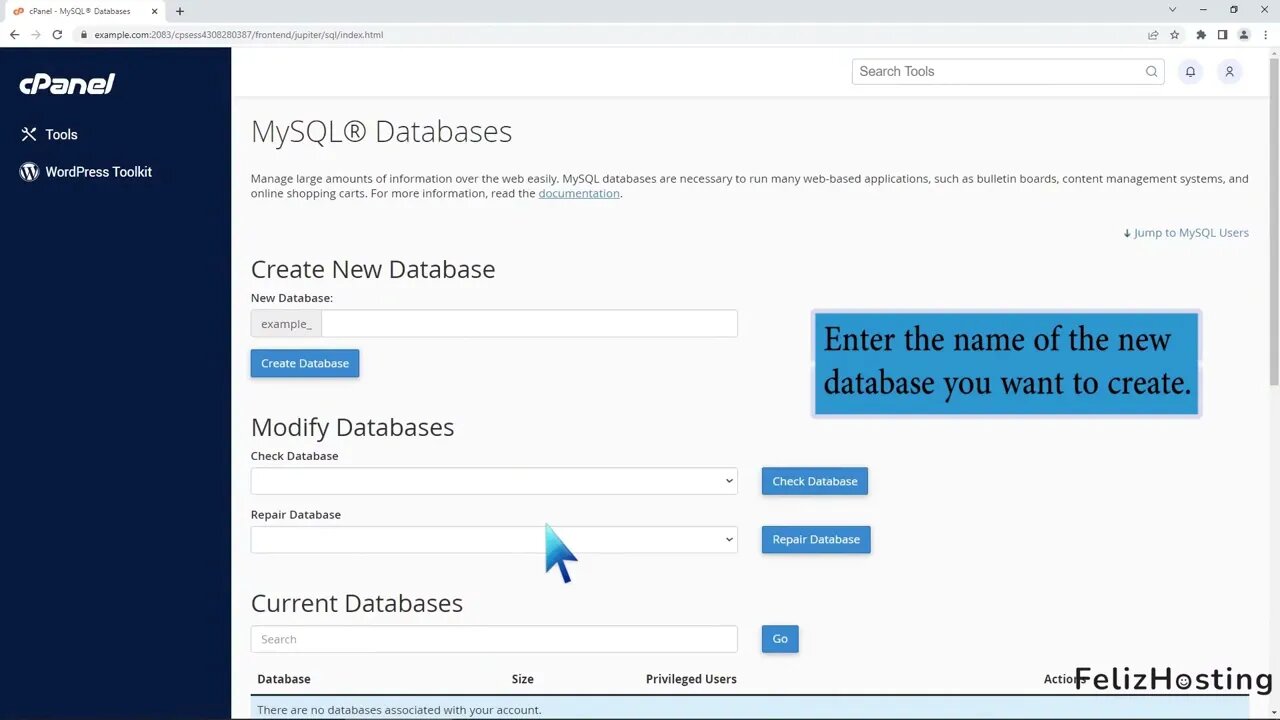 How to create a database in cPanel with FelizHosting