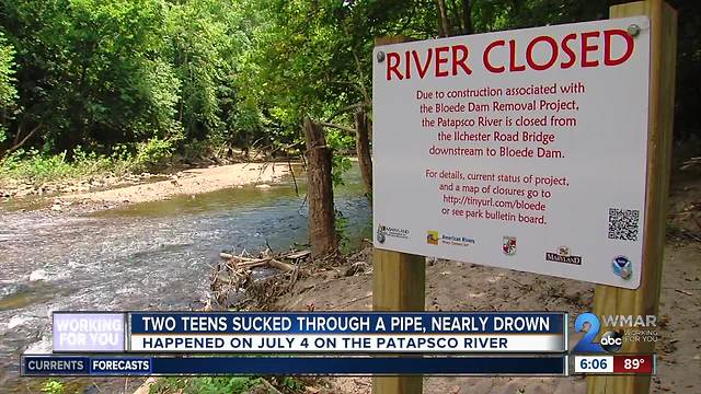 Two teens sucked through a pipe, nearly drown