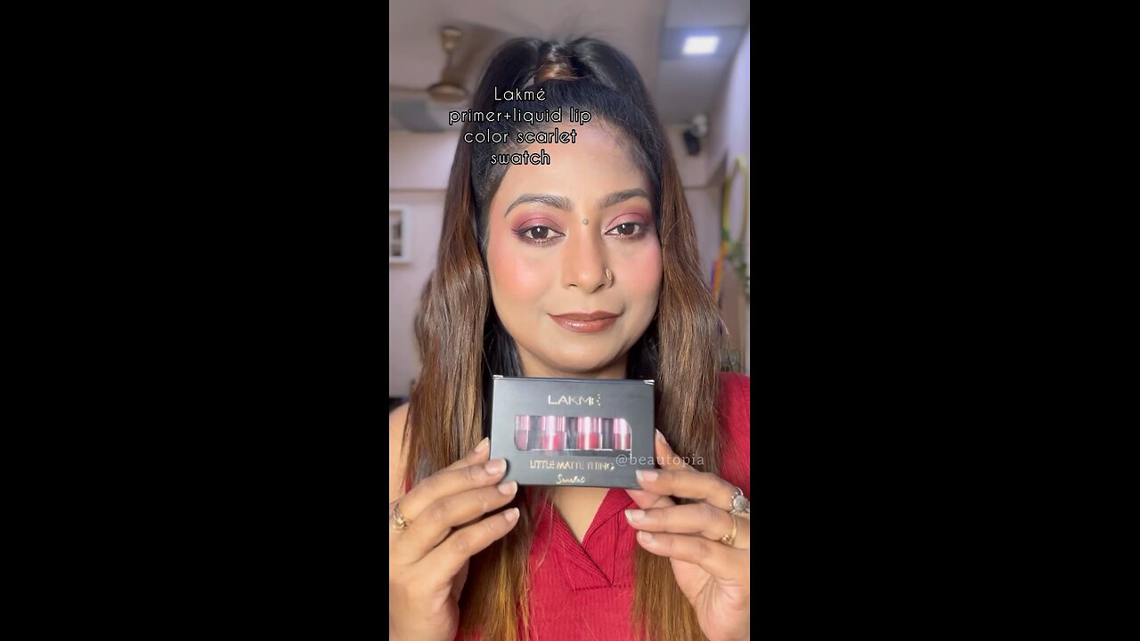 Lakmé primer + liquid lip colour swatch all colours #scarlet #lakme #lipstickswatch #beautopia