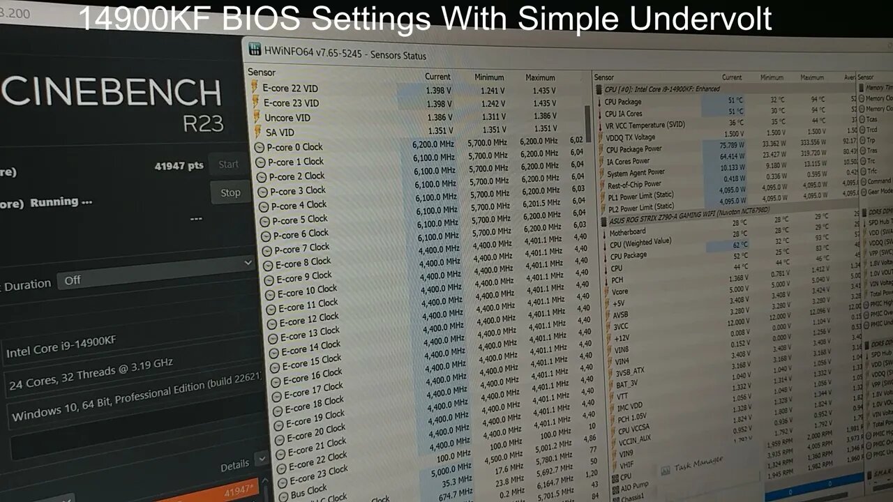 14900KF BIOS Settings With Simple Undervolt Overclock Up To 6200Mhz @335W 95℃ In Cinebench CPU-Z