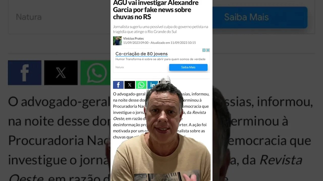 AGU vai investigar Alexandre Garcia por fake news sobre chuvas no RS #shortsvideo