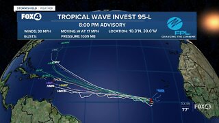 Tropical Invest 95-L is moving west in the SE Atlantic