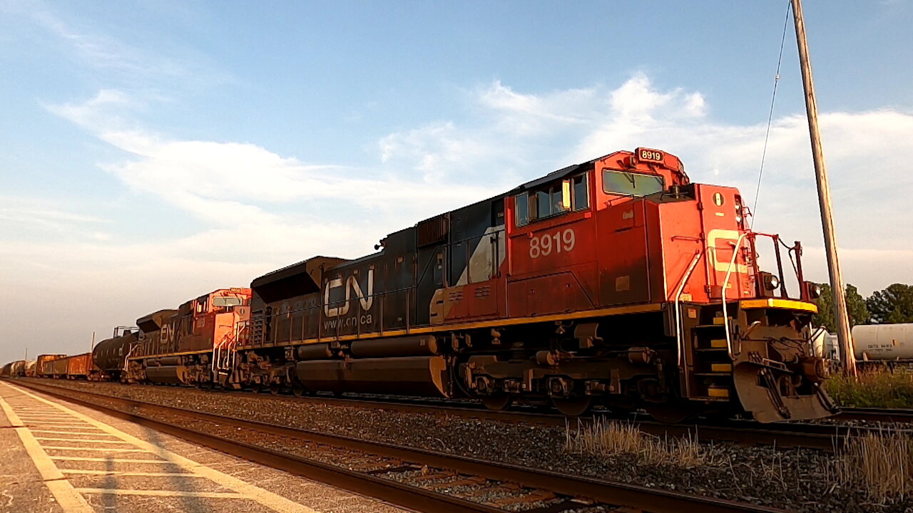 CN 8919 & CN 8850 Engines Manifest Train Westbound In Sarnia TRACK SIDE