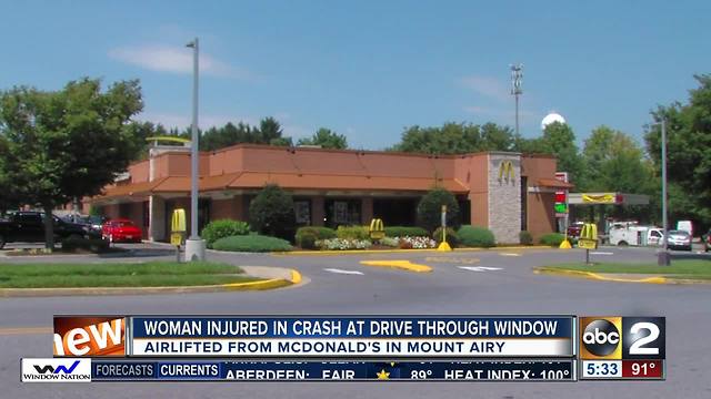 Woman injured in crash at McDonalds drive thru window