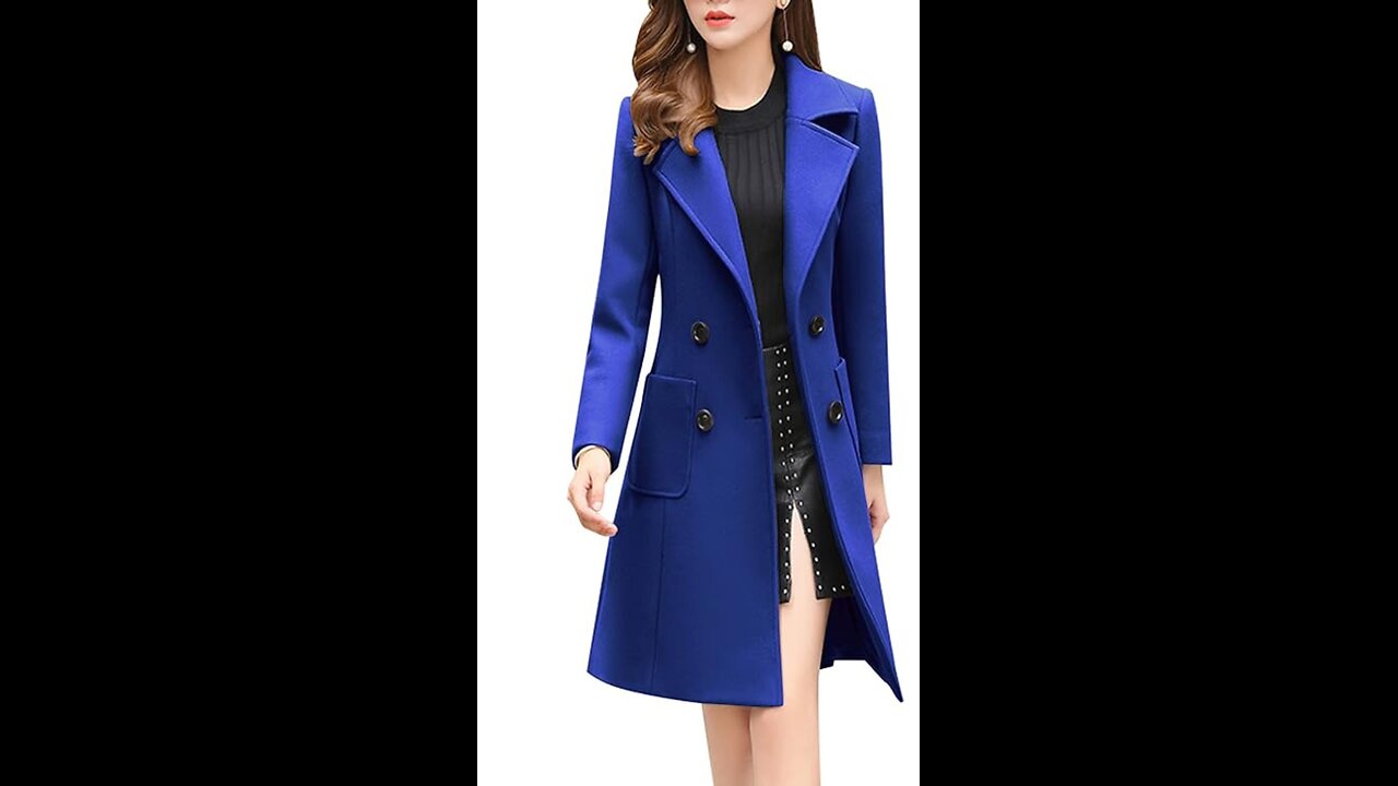 Chouyatou Women Elegant Notched Collar Double Breasted Wool Blend Over Coat