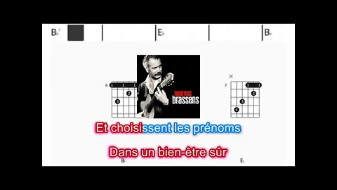 Georges Brassens - Les amoureux des bancs publics - (Chords & Lyrics like a Karaoke)