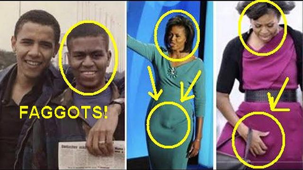 Pedophile Fagot Barack Obama and the MAN 'Michelle' (Michael) Obama in Plain Sight!