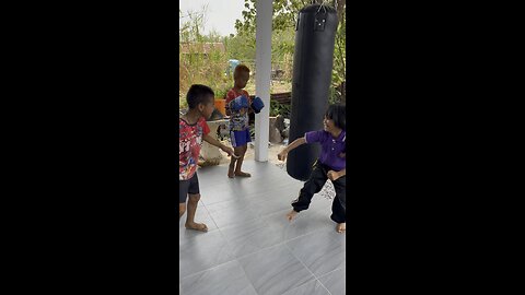 Hang a punching bag, get kids coming over to play fight randomly. This is Thailand!