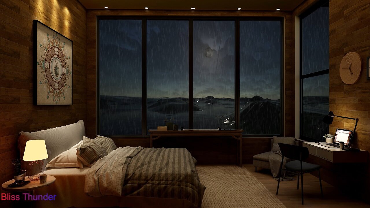 Cozy Room With Beautiful Moon And Rain Sounds