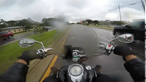 Surprise Rain on a Motorcycle